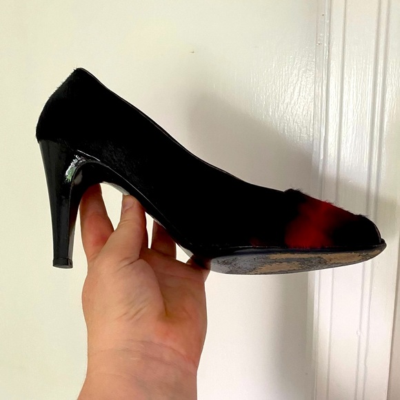 Vintage W9 - 90s Salvatore Ferragamo Pony Skin Peeptoe Heels - Picture 10 of 12